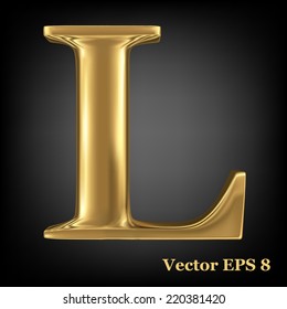 Golden shining metallic 3D symbol capital letter L - uppercase, vector EPS8