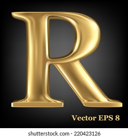 Golden shining metallic 3D symbol capital letter R - uppercase, vector EPS8