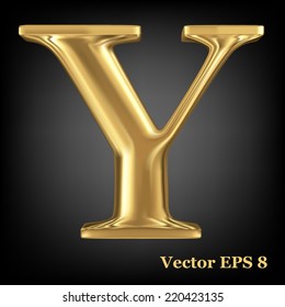 Golden shining metallic 3D symbol capital letter Y - uppercase, vector EPS8