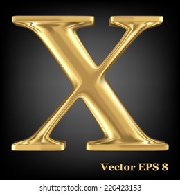 Golden shining metallic 3D symbol capital letter X - uppercase, vector EPS8