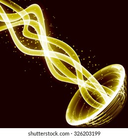 Golden shining space abstract background portal with waves. Vector illustration
