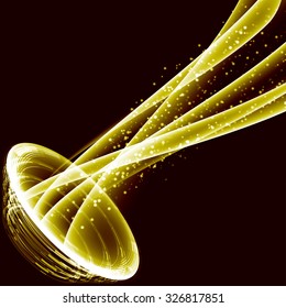 Golden shining space abstract background portal with waves. Vector illustration