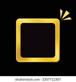 Golden shining square frame with exclamation mark vector.