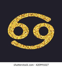 Golden shining symbol of cancer on a black background. Vector illustration