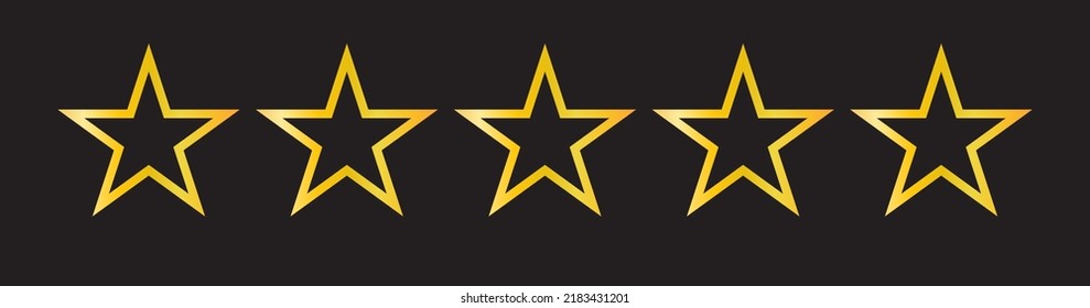 Golden shinny five star rating review icon design vector. Feedback satisfaction quality symbol illustration.