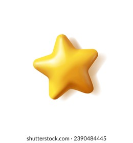 Golden shiny 3D star. View from above. Realistic image for web design concepts, quality, award, victory, and creative ideas. Vector
