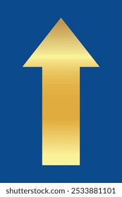 Golden shiny arrow is going up isolated on a blue background. Gold arrow, Vector.Business concept, growing chart. Concept of sales symbol icon with arrow moving up. Economic Arrow With Growing Trend.