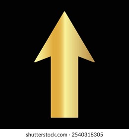 Golden shiny arrow is going up isolated on a black background. Gold arrow, Vector.Business concept, growing chart. Concept of sales symbol icon with arrow moving up. Economic Arrow, Growing Trend.