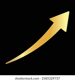 Golden shiny arrow is going up isolated on a black background. Gold arrow, Vector.Business concept, growing chart. Concept of sales symbol icon with arrow moving up. Economic Arrow With Growing Trend.