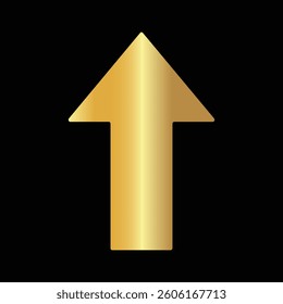 Golden shiny arrow is going up isolated on a black background. Gold arrow, Vector.Business concept, growing chart. Concept of sales symbol icon with arrow moving up. Economic Arrow, Growing Trend.