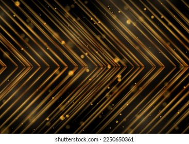 Golden shiny arrows abstract technology concept background with bokeh spakling lights. Vector design