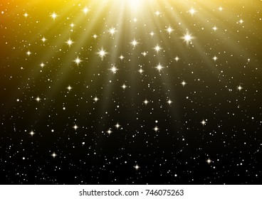 Golden shiny background with starry rays