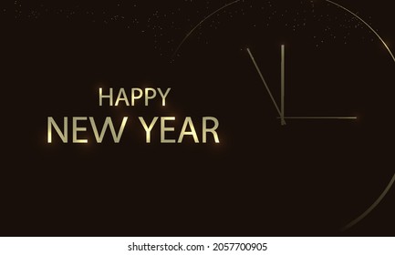 Golden shiny blurred round clock happy new year, vector art illustration.