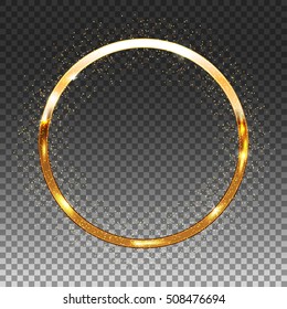 Golden Shiny Circle Frame On Transparent Background, Vector Glittering Design Element, Modern Luxury Template.