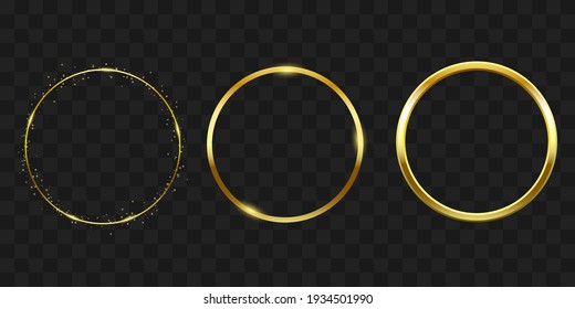 Golden shiny circle, ring, frame with dust vector illustration set on transparent background
