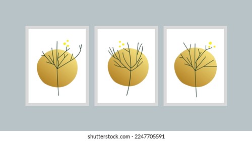 Golden shiny circle, vector illustration,modern art isolated vector graphic. minimalistic geometric frames hand painted, vector illustration for interior wall decor, poster.Botanical wall art
