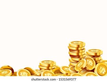 Golden shiny coins. Big bunch of dollars. Rich or casino luck concept. Vector illustration