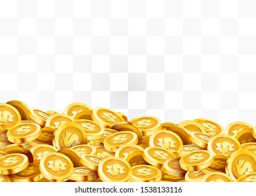 Golden shiny coins. Big bunch of dollars. Rich or casino luck concept. Vector illustration