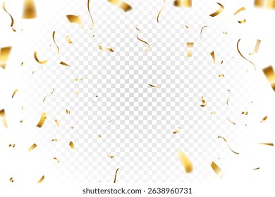 golden shiny confetti and ribbon explosion on trasnparent background