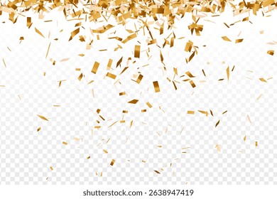 golden shiny confetti scattered from up on transparent background
