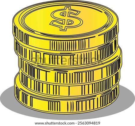 golden shiny dollar coin stack vector