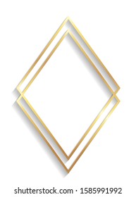 Golden shiny double rhombus frame with shadows and highlights isolated on a white background.