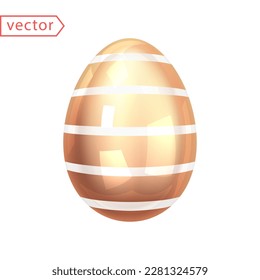 Huevo dorado brillante de Pascua con franjas de vidrio. Hermoso regalo de Pascua. Imagen de huevo transparente brillante de oro de cristal aislado en fondo blanco. 3.ª decoración para el diseño de Semana Santa. Ilustración vectorial 3D
