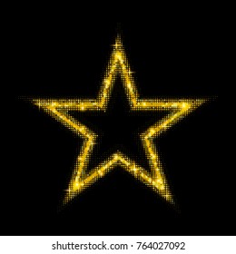 Golden shiny five-pointed star on a black background. Modern texture of luster. vector illustration isolated illustration