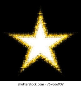 Golden shiny five-pointed star on a black background. Modern texture of luster. vector illustration isolated illustration
