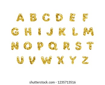 Golden shiny font design. Christmas confetti ABC letters in modern. Holidays glitter font. Cartoon letters for greeting card, poster, banner on Christmas and New Year.