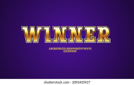 Golden shiny font, metallic slab serif alphabet, uppercase gold letters from A to Z and numbers from 0 to 9, vector illustration 10EPS