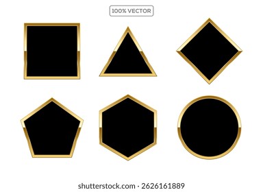 Golden shiny frame set isolated on dark transparent background. Vector design elements. template vector