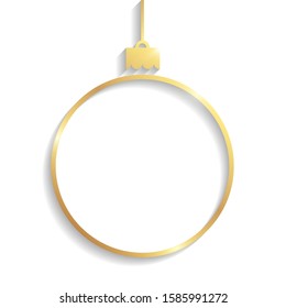 Golden shiny frame in shape of christmas ball with shadows and highlights isolated on a white background.