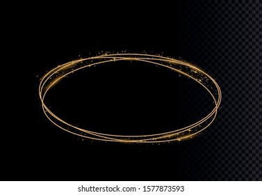 Golden shiny frames with dust isolated on a transparent background. Luxurious realistic borders. Vector illustration of a gold rim. golden gradient frames with light.