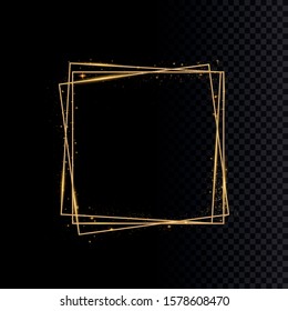 Golden shiny frames with dust isolated on a transparent background. Luxurious realistic borders. Vector illustration of a gold rim. golden gradient frames with light.
