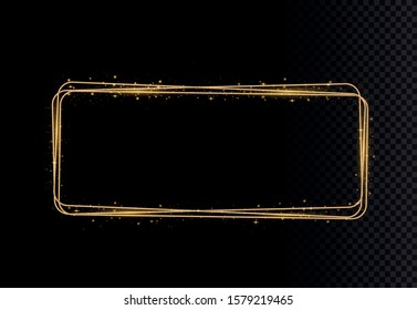 Golden shiny frames with dust isolated on a transparent background. Luxurious realistic borders. Vector illustration of a gold rim. golden gradient frames with light.