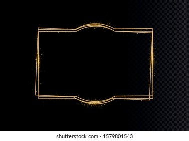 Golden shiny frames with dust isolated on a transparent background. Luxurious realistic borders. Vector illustration of a gold rim. golden gradient frames with light.