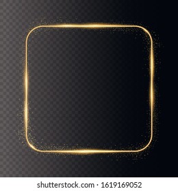 Golden shiny frames with dust isolated on a transparent background. Luxurious realistic borders. Golden gradient frames with light. illustration of a gold rim. 