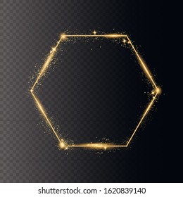 Golden shiny frames with dust isolated on a transparent background. Luxurious realistic borders. Golden gradient frames with light. illustration of a gold rim. 