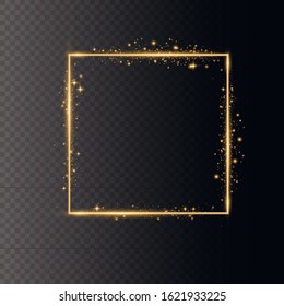 Golden shiny frames with dust isolated on a transparent background. Luxurious realistic borders. Golden gradient frames with light. illustration of a gold rim. 