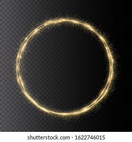 Golden shiny frames with dust isolated on a transparent background. Luxurious realistic borders. Golden gradient frames with light. illustration of a gold rim. 