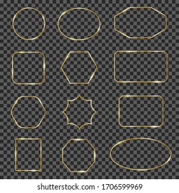 Golden shiny frames. Gold sparkling geometric line frame border, elegant luxury glowing borders. Modern gold frames vector illustration set. Collection geometric golden frame, gold border