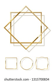 Golden shiny frames with shadows isolated on white background. Vector golden luxury realistic border set