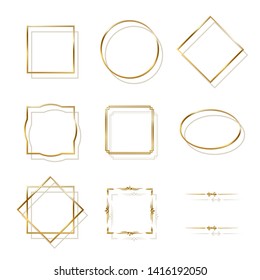 Golden shiny frames with shadows isolated on white background. Vector golden luxury realistic border set