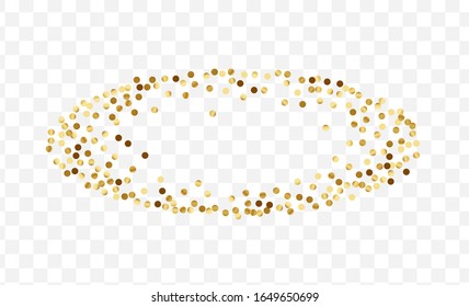 Golden Shiny Glitter Background. Isolated Polka Frame. Gradient Dot Celebration Template. Luxury Circle Illustration. Yellow Metallic Pattern.