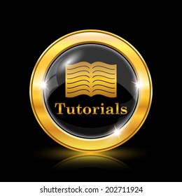 Golden shiny glossy icon on black background. Eps10 vector.
