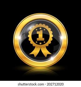 Golden shiny glossy icon on black background. Eps10 vector.