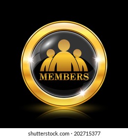 Golden shiny glossy icon on black background. Eps10 vector.