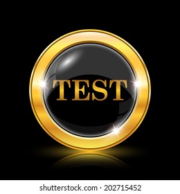Golden shiny glossy icon on black background. Eps10 vector.