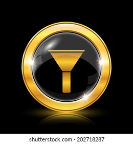 Golden shiny glossy icon on black background. Eps10 vector.